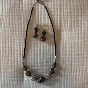 Elegant Brown and Silver Beaded Necklace and Earring Set